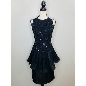 Vintage Sequin Taffeta Drop Waist Peplum Dress 8 Medium Cruise Semi Formal Glam